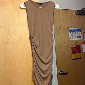 shein brown ribbed scrunch dress